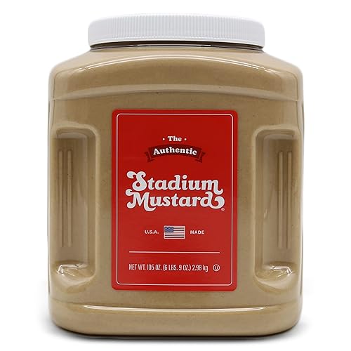 The Authentic Stadium Mustard. Jarra de servicio de alimentos a granel. Del famoso estadio municipal de Cleveland. El condimento clásico para perros