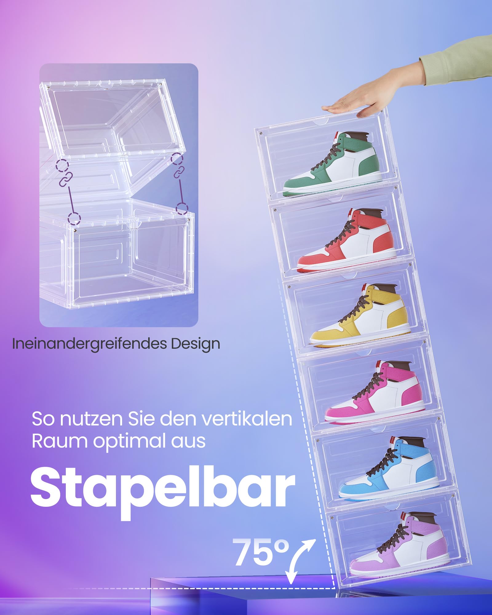 SONGMICS Schuhboxen 8er Set, Schuh-Organizer durchsichtig, aus Kunststoff, mit Tür, stapelbar, 33 x 28,5 x 19,2 cm, für Schuhe bis Größe 46, transparentes Weiß LSP508W01
