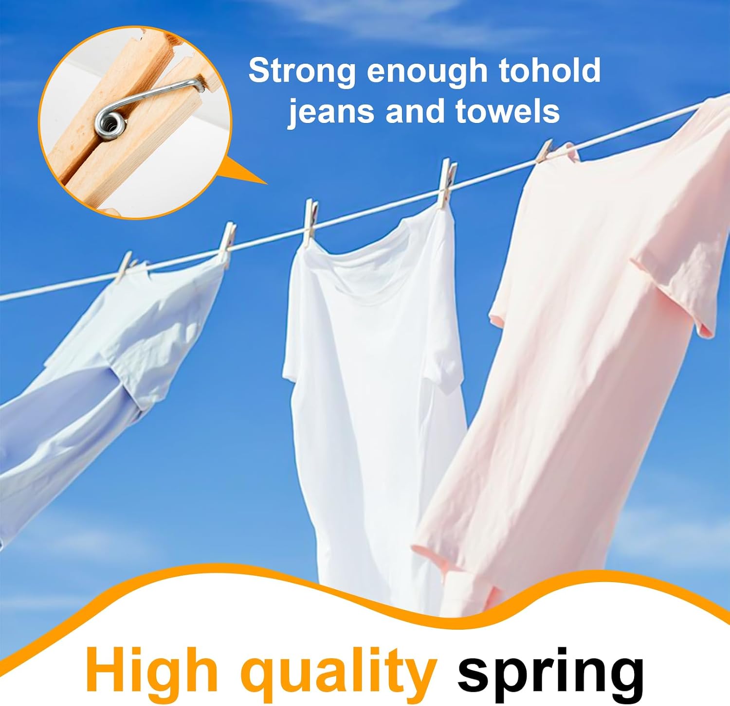 100PCS Clothes Pins Wooden, 3.5 in Large Wood Clips, Natural Color