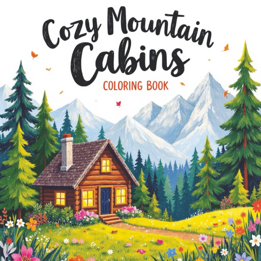 Cozy Mountain Cabins Coloring book: A Whimsical Retreat of Peaceful Cabins for Relaxation and Stress Relief