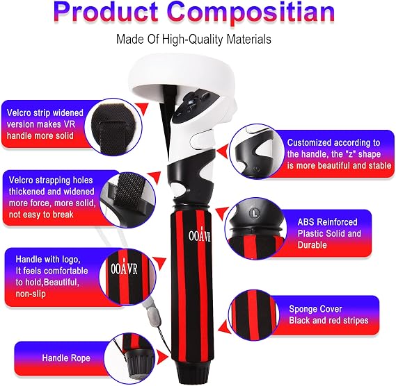 OOAVR VR Game Handle Extension Grips for Oculus Quest 2,2 in 1 Multipurpose Long Arm/Dual Grip Accessories for Meta Quest 2 Playing BeatSaber Gorilla Tag VR Game