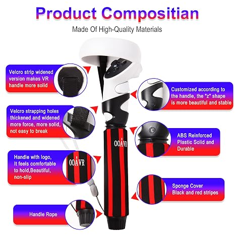 OOAVR VR Game Handle Extension Grips for Oculus Quest 2 Controller,2 in 1 Multipurpose Long Arm/Dual Grip Accessories for Playing BeatSaber,Gorilla Tag and VR Game