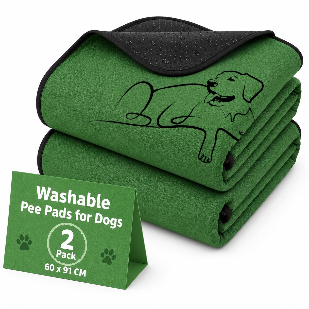 Wnote 2 Pack Reusable Puppy Training Pads, Non-Slip, Green, 60 x 91 cm