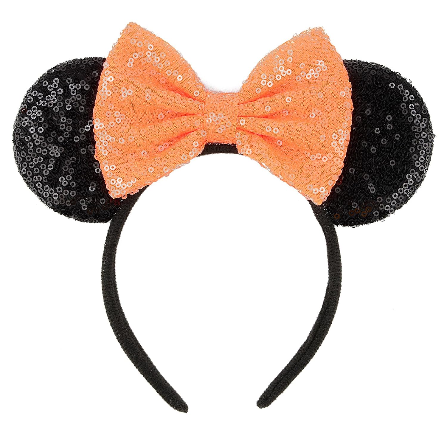 Mouse Ears Headband for Women, Orange Sequin Bow for Costume