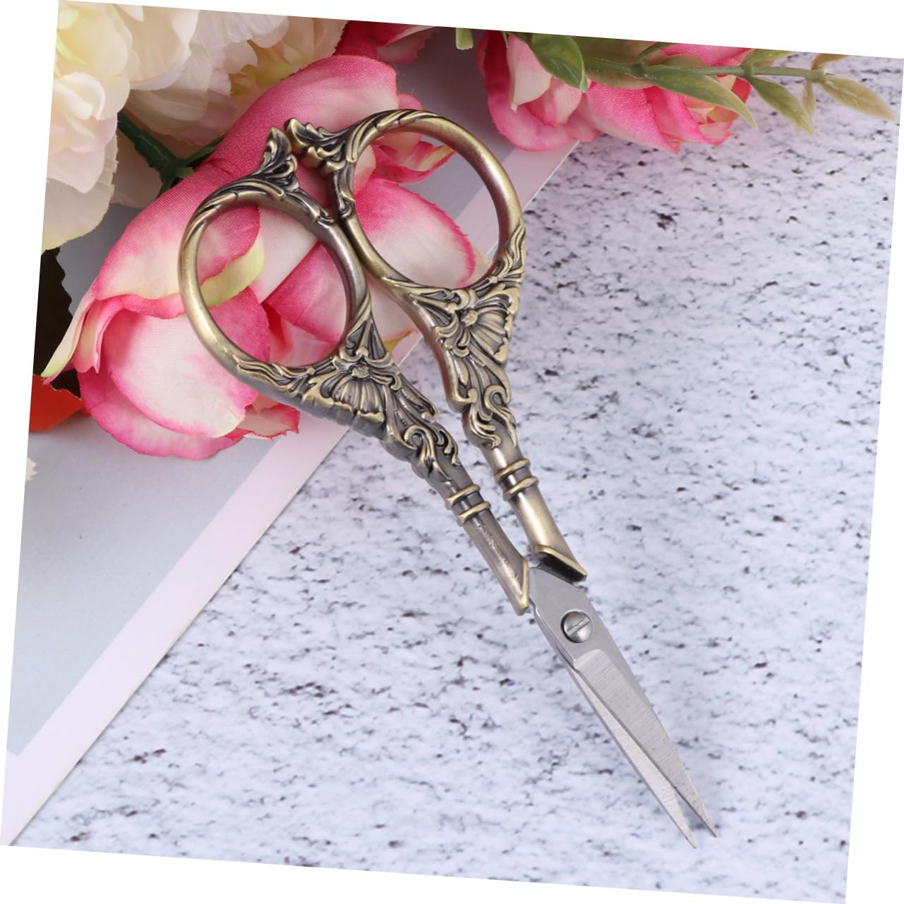 Operitacx 3stücke Vintage Schere Mit Lilienmuster Edelstahl Nähschneider Für Kreuzstich Und Bastelarbeiten Leicht Und Tragbar Für Stoffe Und Materialien Antik Cyan