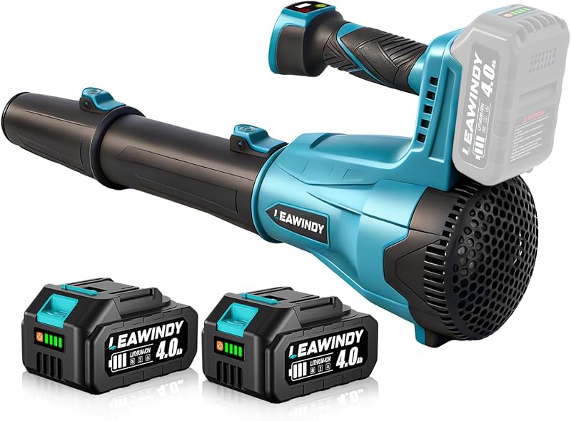 New Upgrade Cordless Leaf Blower 6 Speed Modes, Cordless Leaf Blower with 2 X 4.0Ah Batteries and Charger, 650CFM 180MPH Electric Leaf Blowers, 21V Lightweight Blower for Patio Cleaning, Lawn Care