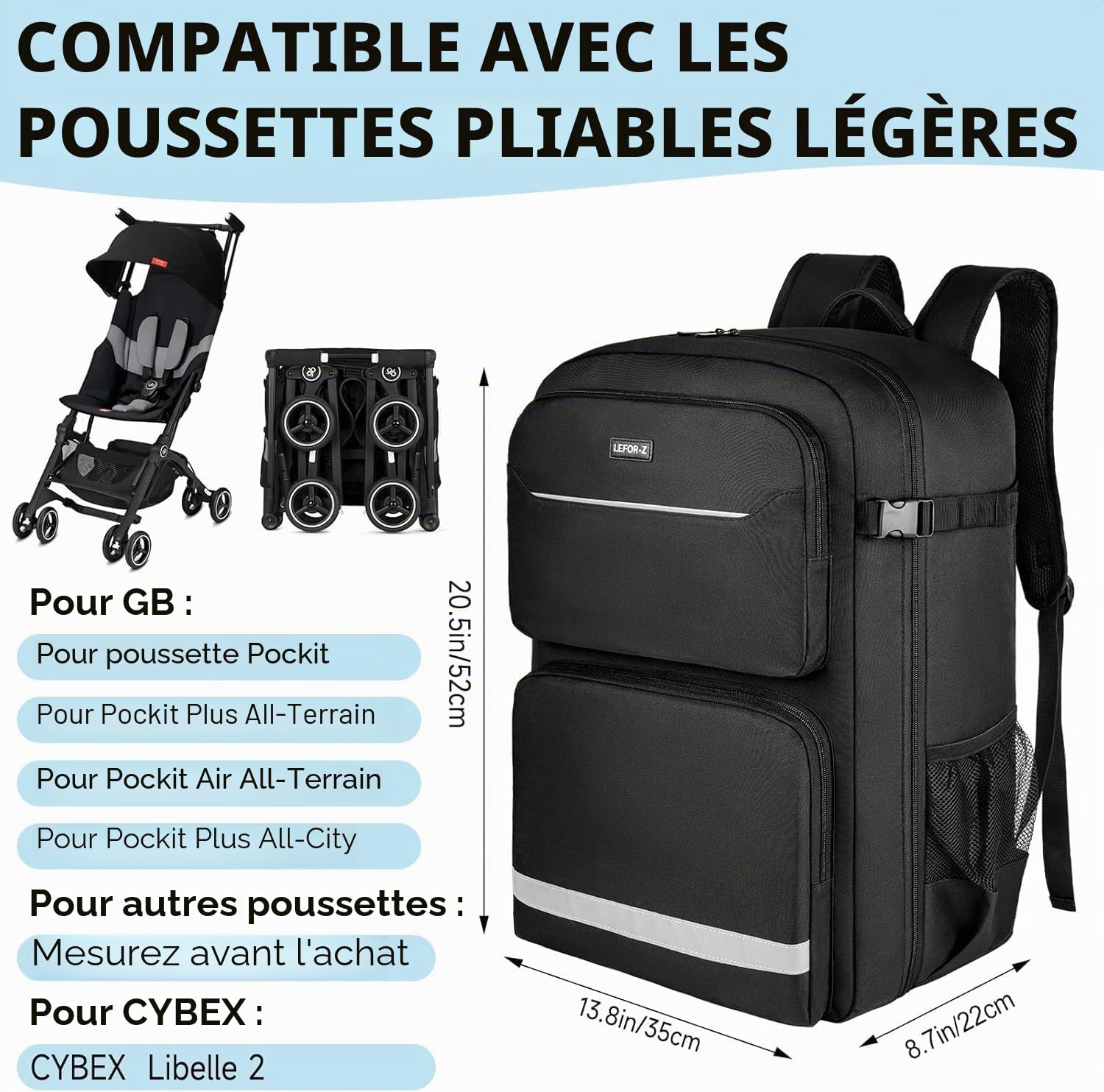 Reisetasche für Kinderwagen,Transporttaschen für Kinderwagen,Rucksack mit Großer Kapazität kompatibel mit Gb Pockit/GB Pockit+ All-City/GB Pockit Air All-Terrain/Cybex Libelle 2 Kinderwagen