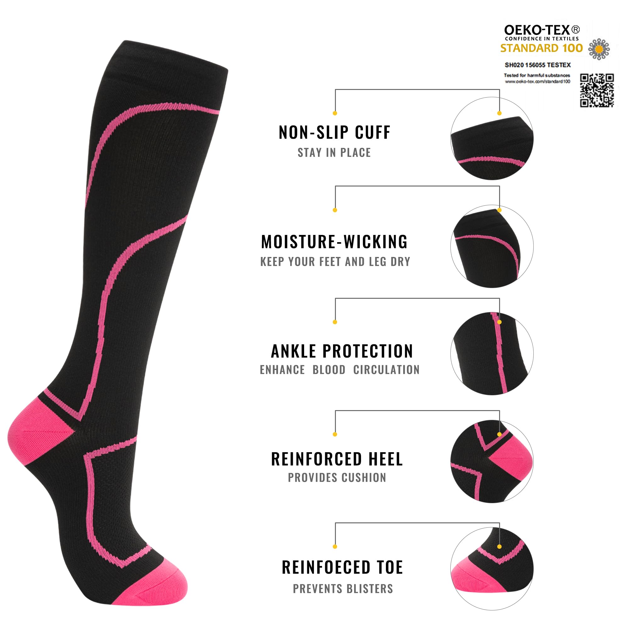hello momya - 8 pares de calcetines de compresión para mujeres y hombres, calcetines hasta la rodilla para correr, 20-30 mmHg, enfermeras, médicos y viajes atléticos, 41-8 pares: