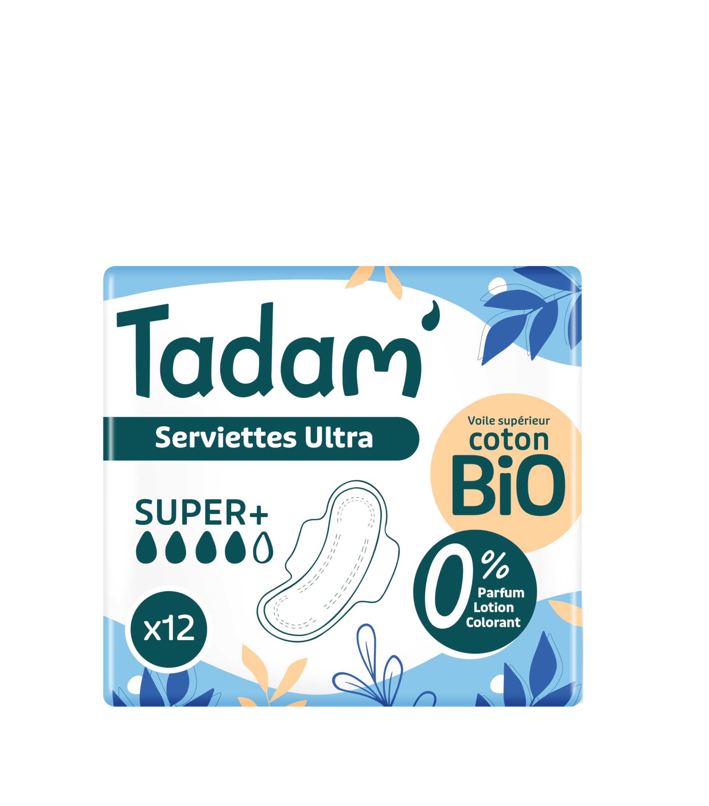 TADAM' - Serviettes Hygiéniques Dermo-​Sensitives - Protections Hygiéniques Femme Ultra Fines avec Ailettes - Flux Super - Extra Absorbantes - A base de Coton Bio - Confort Jour et Nuit