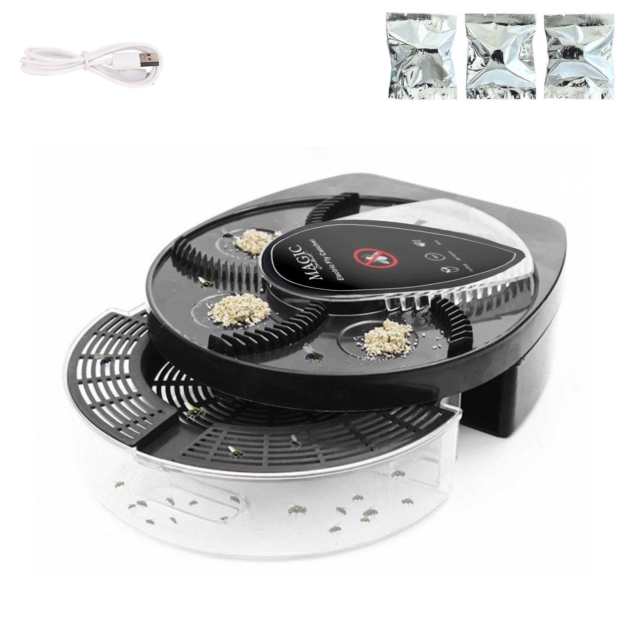 Acchiappamosche Elettrico. Trappola per Mosche Girevole a 360°, Antizanzare per Casa, Cucina, Ristorante, Hotel, Bar, Silenziosa, Batteria da 72 H (Ricaricabile con Cavo USB Inclusi)