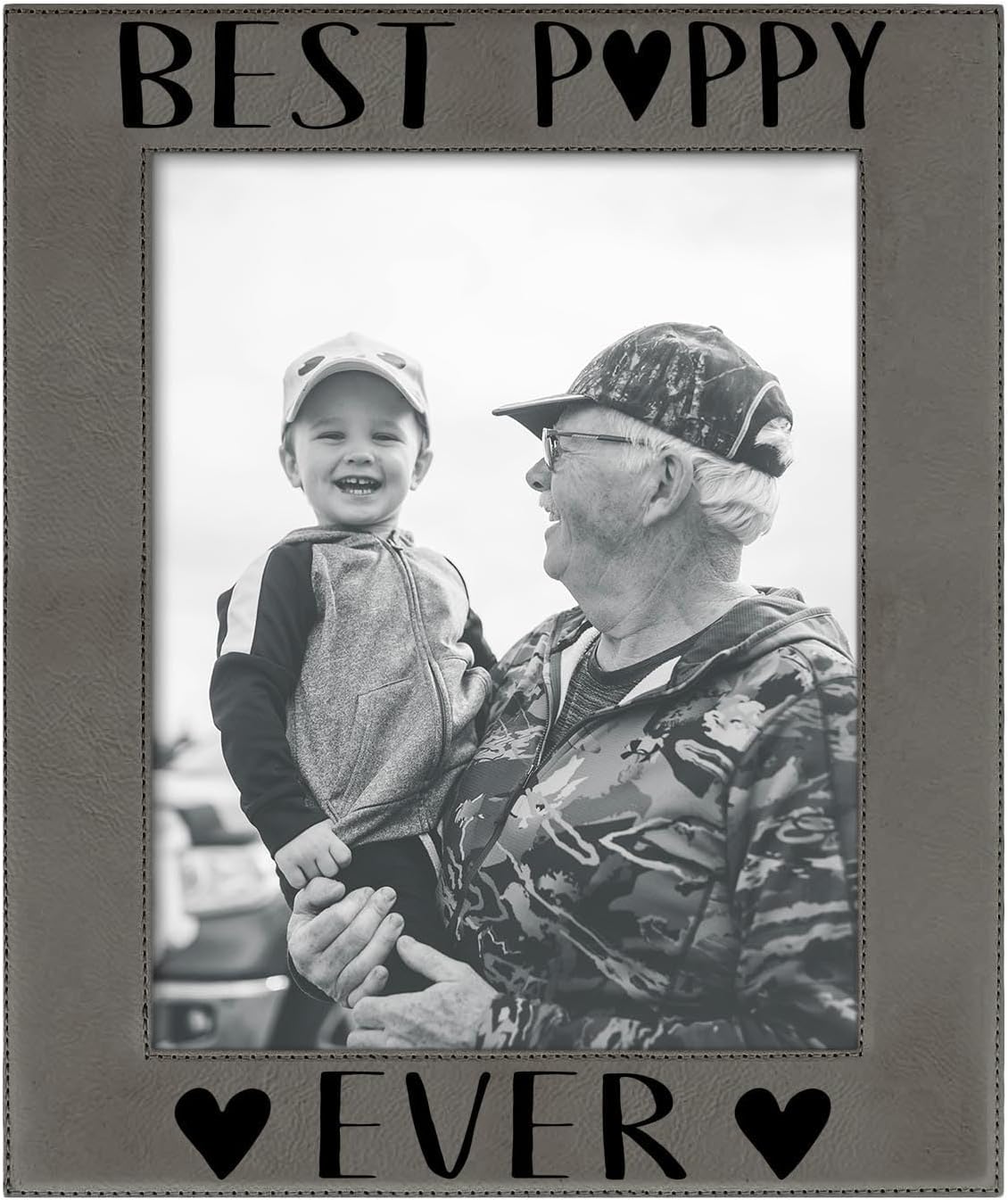 ThisWear Gift For Poppy Best Poppy Ever Heart Family Laser Engraved Leatherette 4x6 Photo Frame Navy