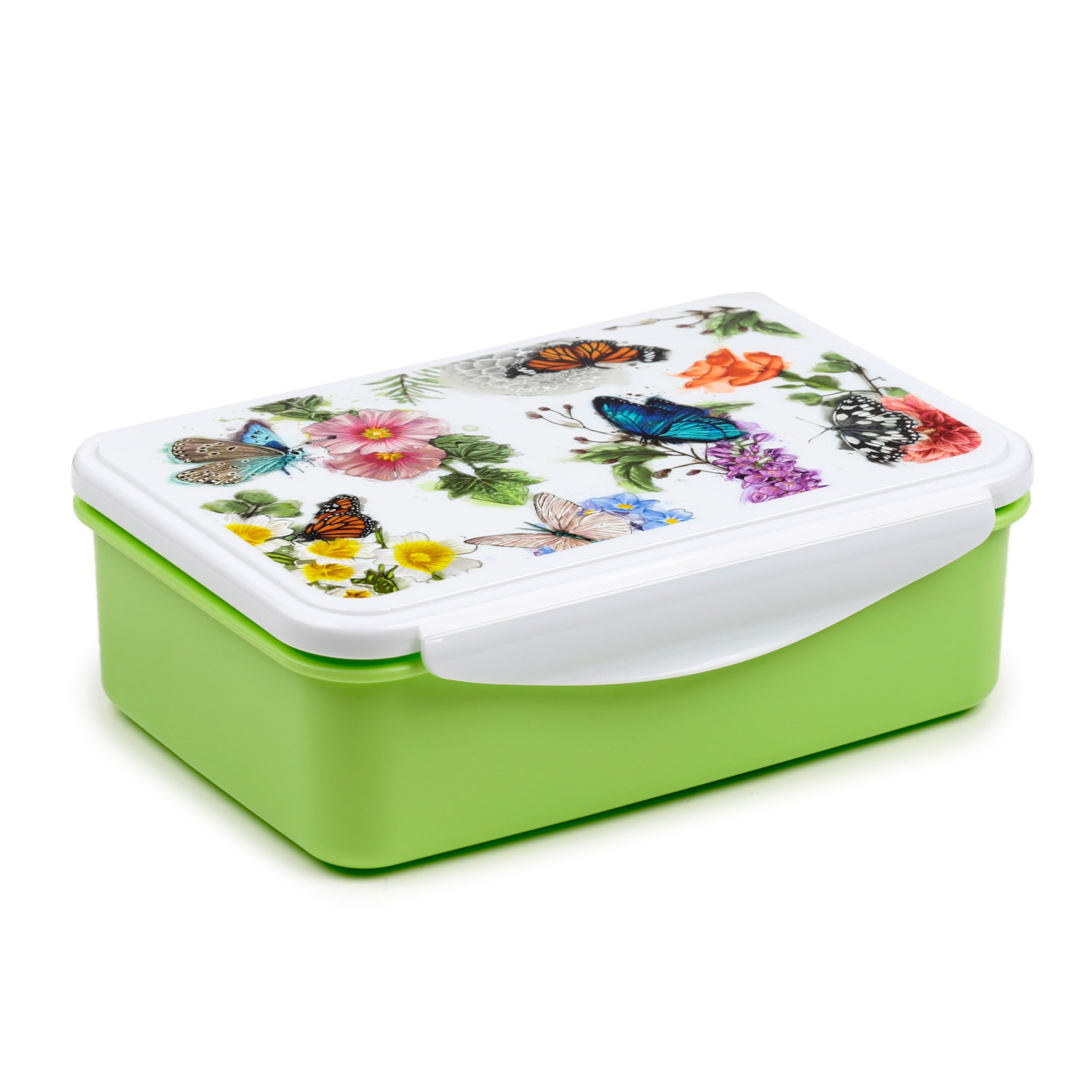 Puckator Butterfly Meadows Clip Lock Lunch Box - Lunch Box for Adults and Kids with Compartments - Snack Box - Food Containers with Lids - Stackable Snack Pots for Kids - Meal Prep Container