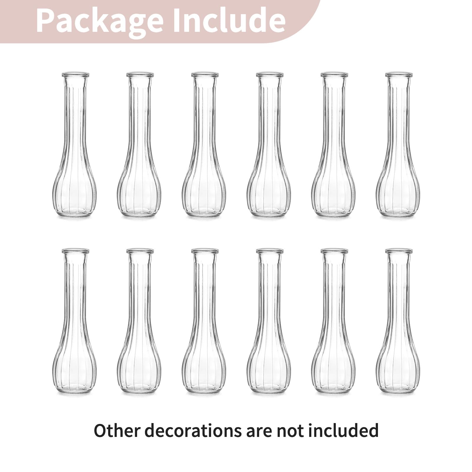 NUPTIO Floreros de Cristal para Flores de Boda: 12 Piezas 21,7cm Alto Florero Pequeño para de Centro de Mesa - Florero Decorativo Estriado para Fiesta Inauguración Casa Decoración