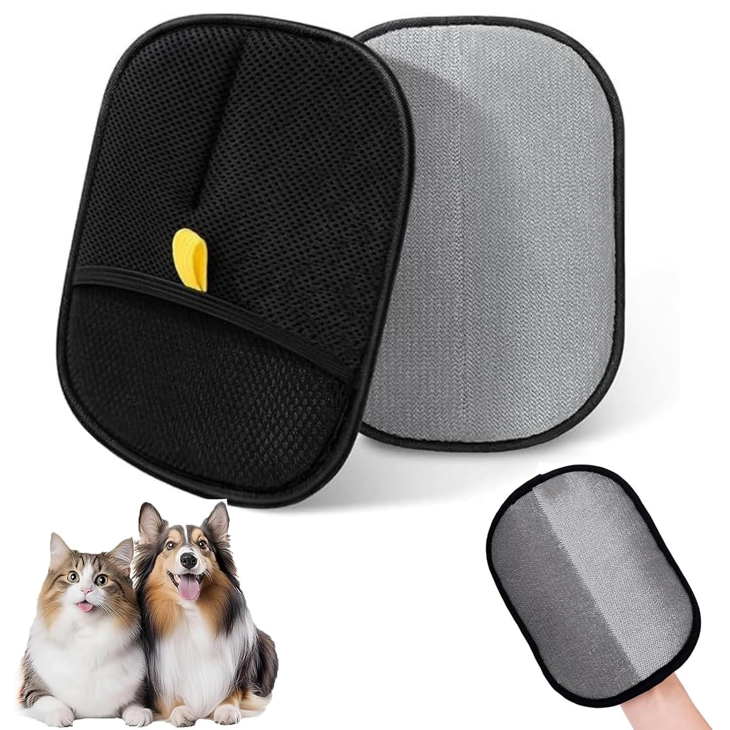 XUDUOO Pet Hair Removal Glove, 2 PCS Static Cat Grooming Glove, Double Sided Reusable Dog Washing Gloves