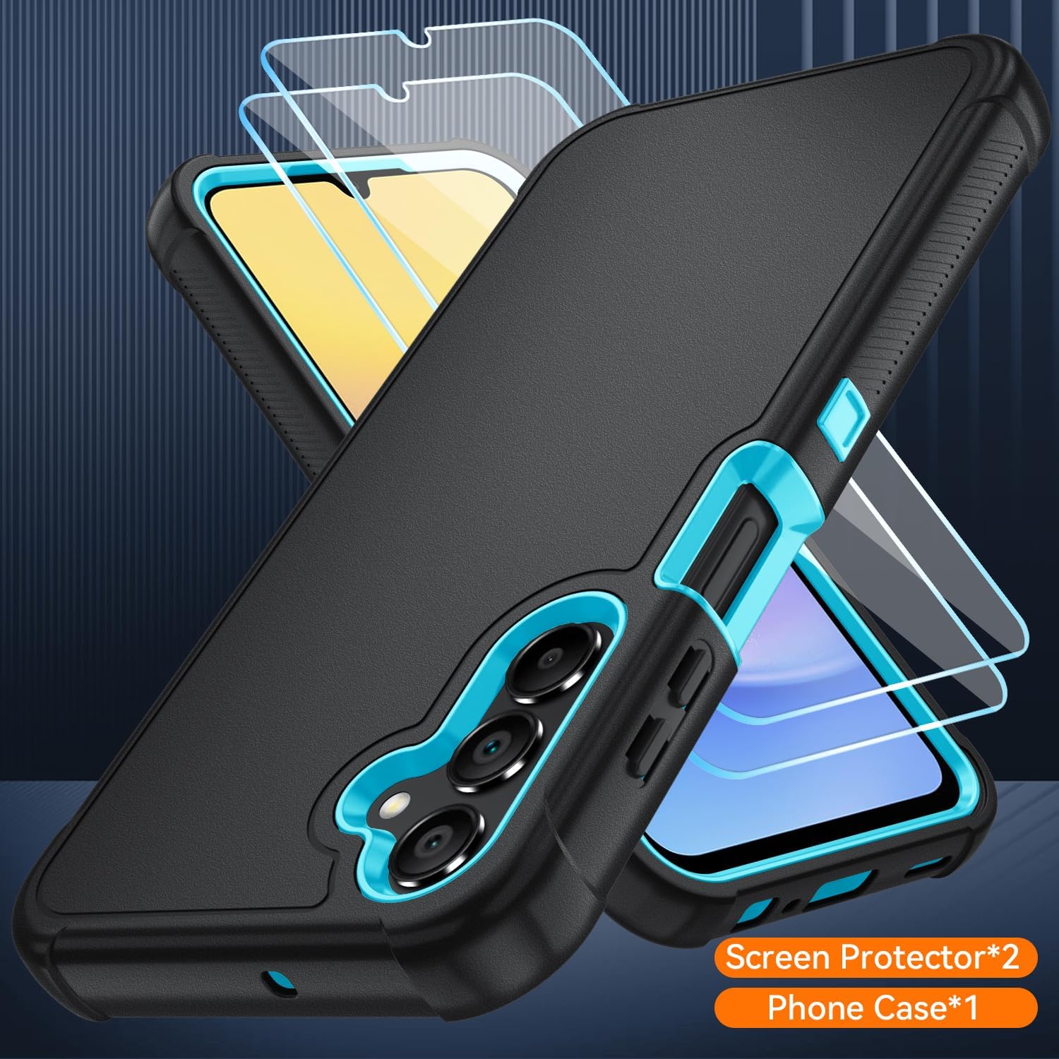 Case for Galaxy A14 5G Phone Case with HD Screen Protector Heavy Duty [3 Layer] Hybrid Shock Proof Protective Rugged Bumper PC and TPU Cover Case for Samsung Galaxy A14 5G Phone (Black/Glacier) thumbnail