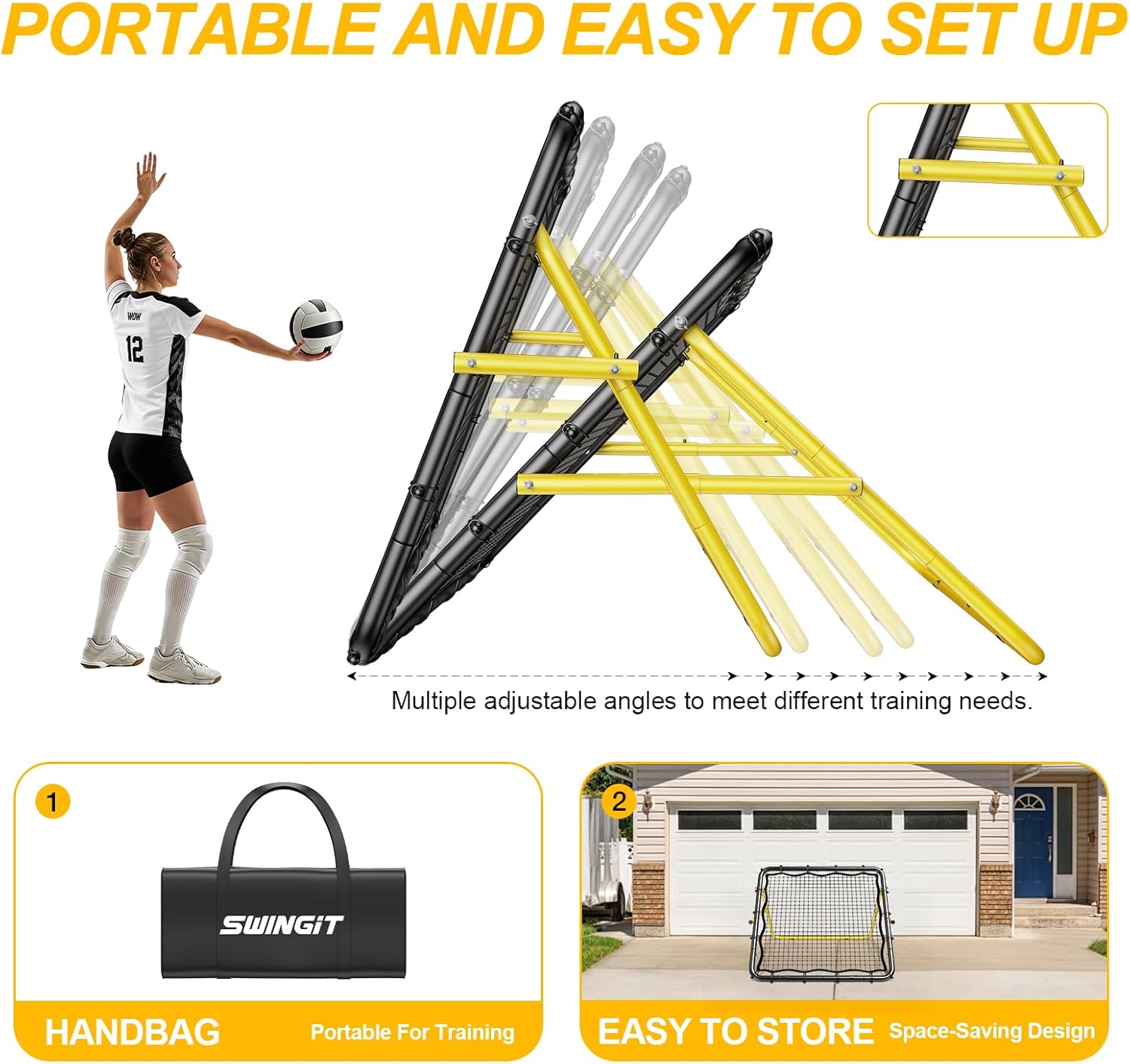 Adjustable Volleyball Rebounder Net 7x4FT/4x4FT– Bounce Back Practice Equipment for Volleyball Spike, Serving Trainer for Lacrosse Training, Ideal for Outdoor Indoor and Backyard Training