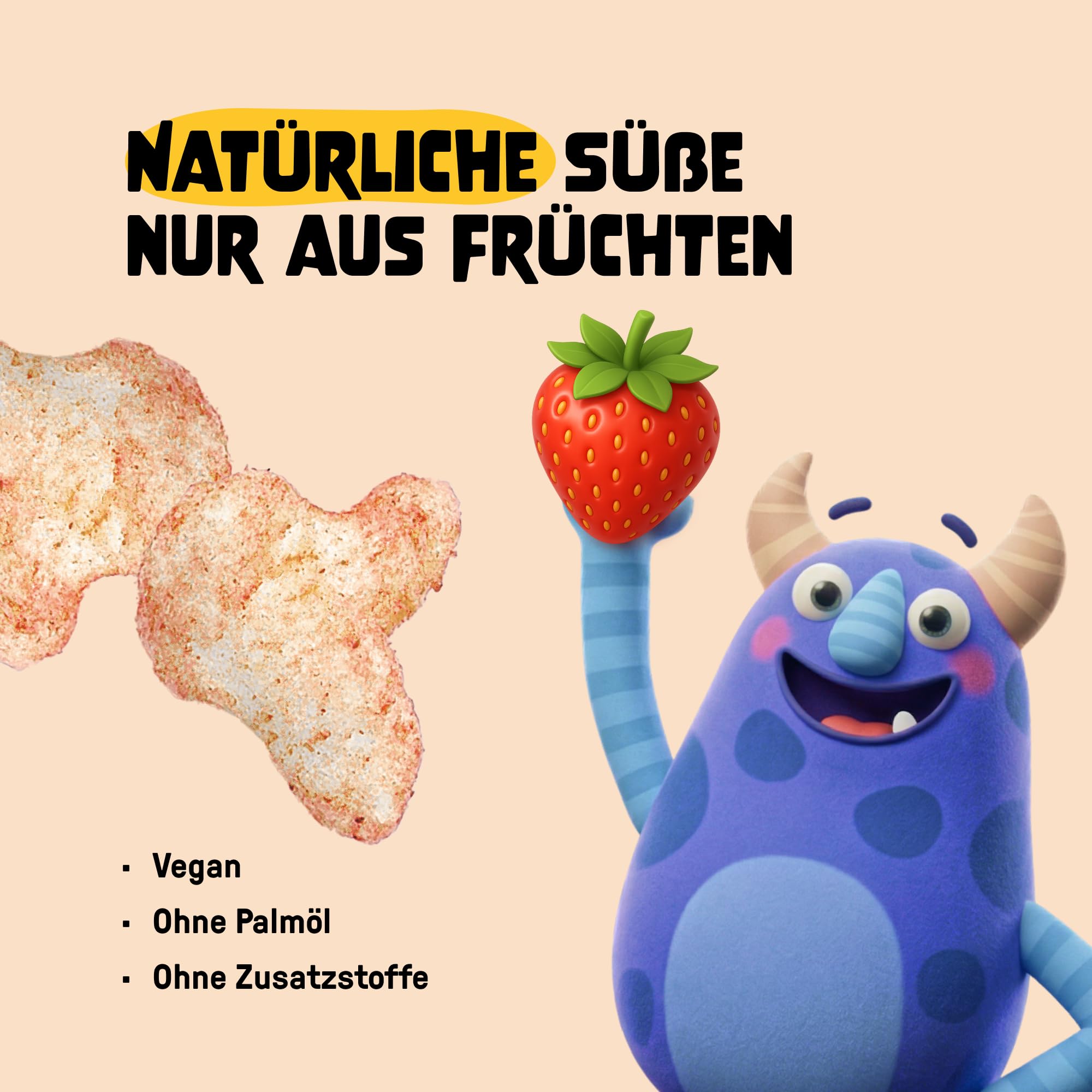 KRÜMEL Bio Kids Pops Erdbeer-Banane - Luftig gepuffter Bio-Snack für Kinder - Ohne Zuckerzusatz - Mit Vitamin B1 - Vegan - Aus Mais & Reis - 83 kcal pro Portion (8 x 20g)