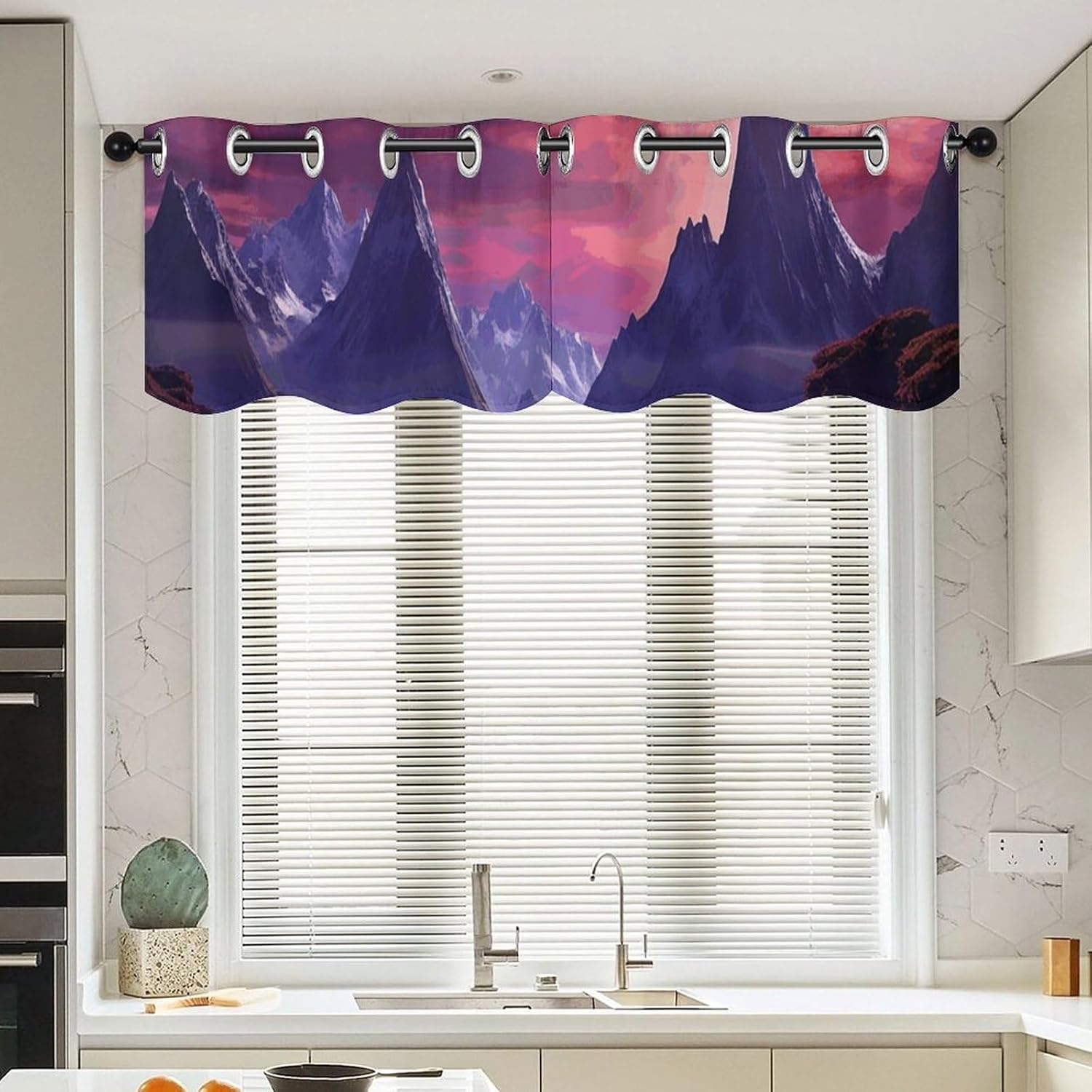 Purple Sky Planet Valances for Window 2 Panels. Light Filtering Curtains Farmhouse Short Small Valance.Modern Curtains for Windows Living Room Kitchen Over Sink.