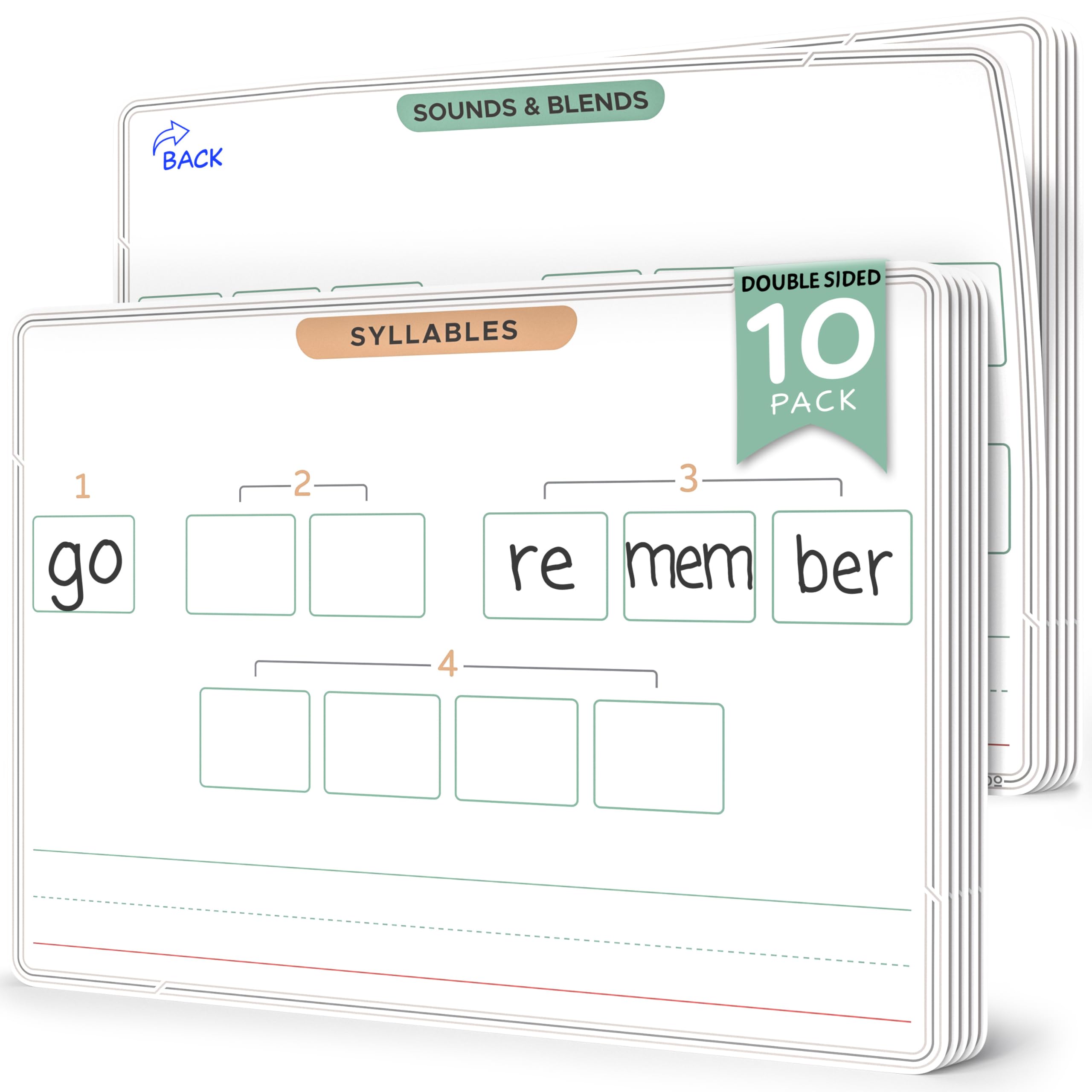 SCRIBBLEDO Sounds & Blends Dry Erase Sheets 9"x12" Phonics Manipulatives Elkonin Boxes Reading Manipulatives Blending Boards Phonemic Sound Boxes Syllables Letter Practice Classroom Pack of 10