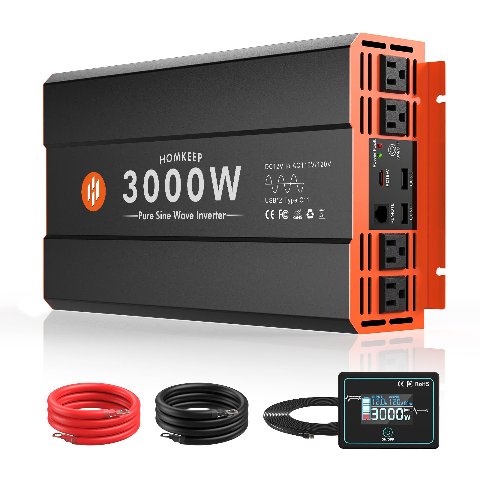 Photo 1 of **HAS SOME COSMETIC DAMAGE** Power Inverter 12V DC to 110V AC Converter for RV Truck Off-Grid Solar Car Inverter (3000W-007)