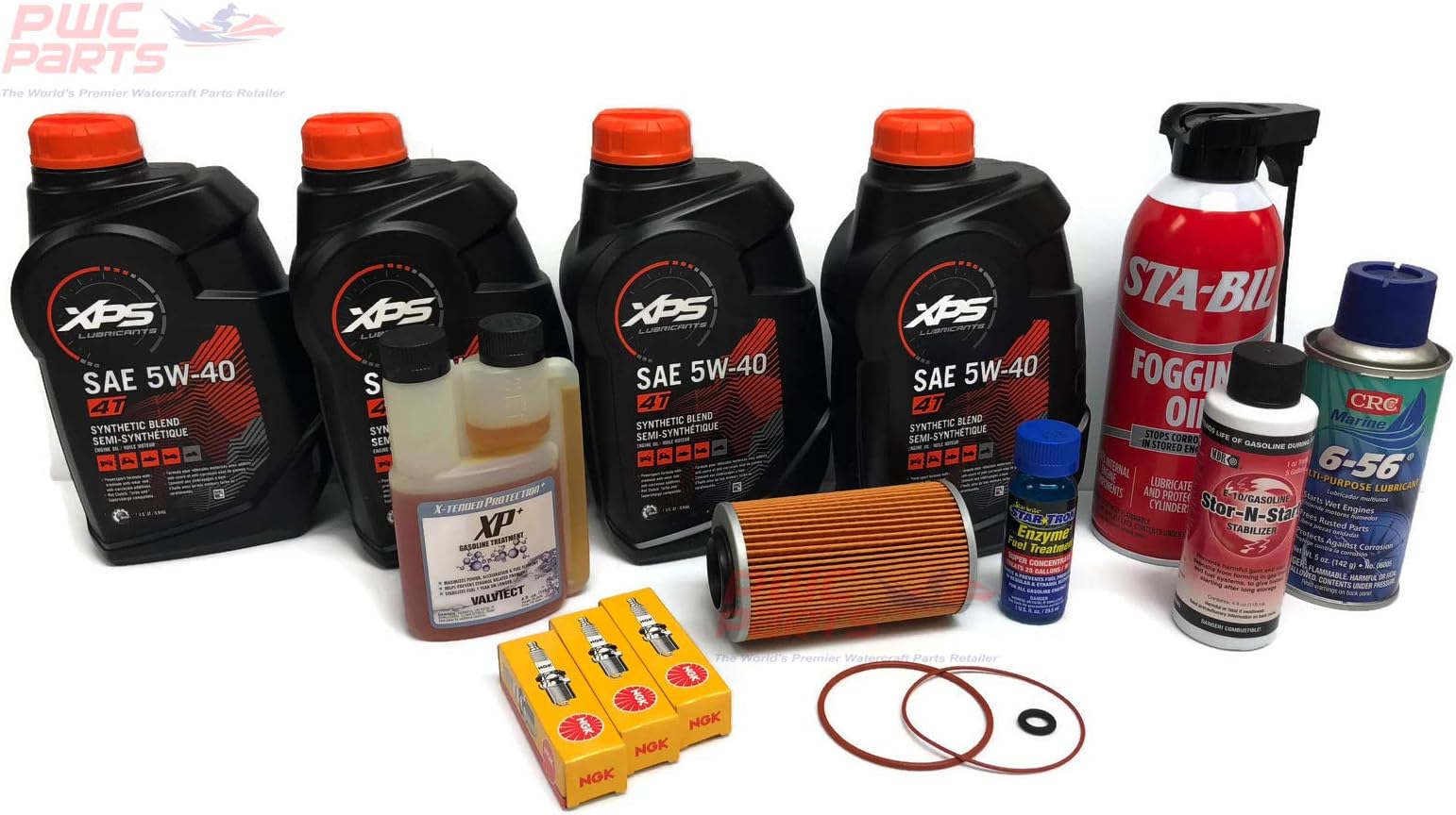 SeaDoo 4-TEC PWC Winterization & Oil Change Kit 155/185/215/255/260 GTX GTI RXP RXP-X RXT-X GTR with BRP XPS 5W40 293600121 NGK DCPR8E Spark Plugs Star-Tron Stor-N-Start CRC 6-56 MP Lubricant