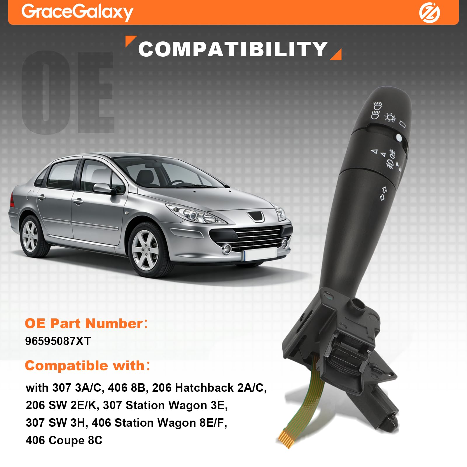 GraceGalaxy Interrupteur d'essuie-glace Commodo 96595087XT pour 1007 206 207 307 406 407 807