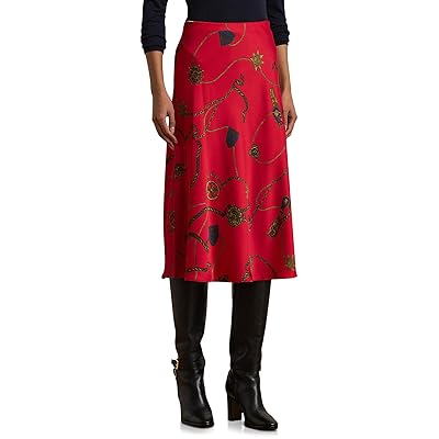 Lauren Ralph Lauren Belting Print Satin Charmeuse Midi Skirt Women