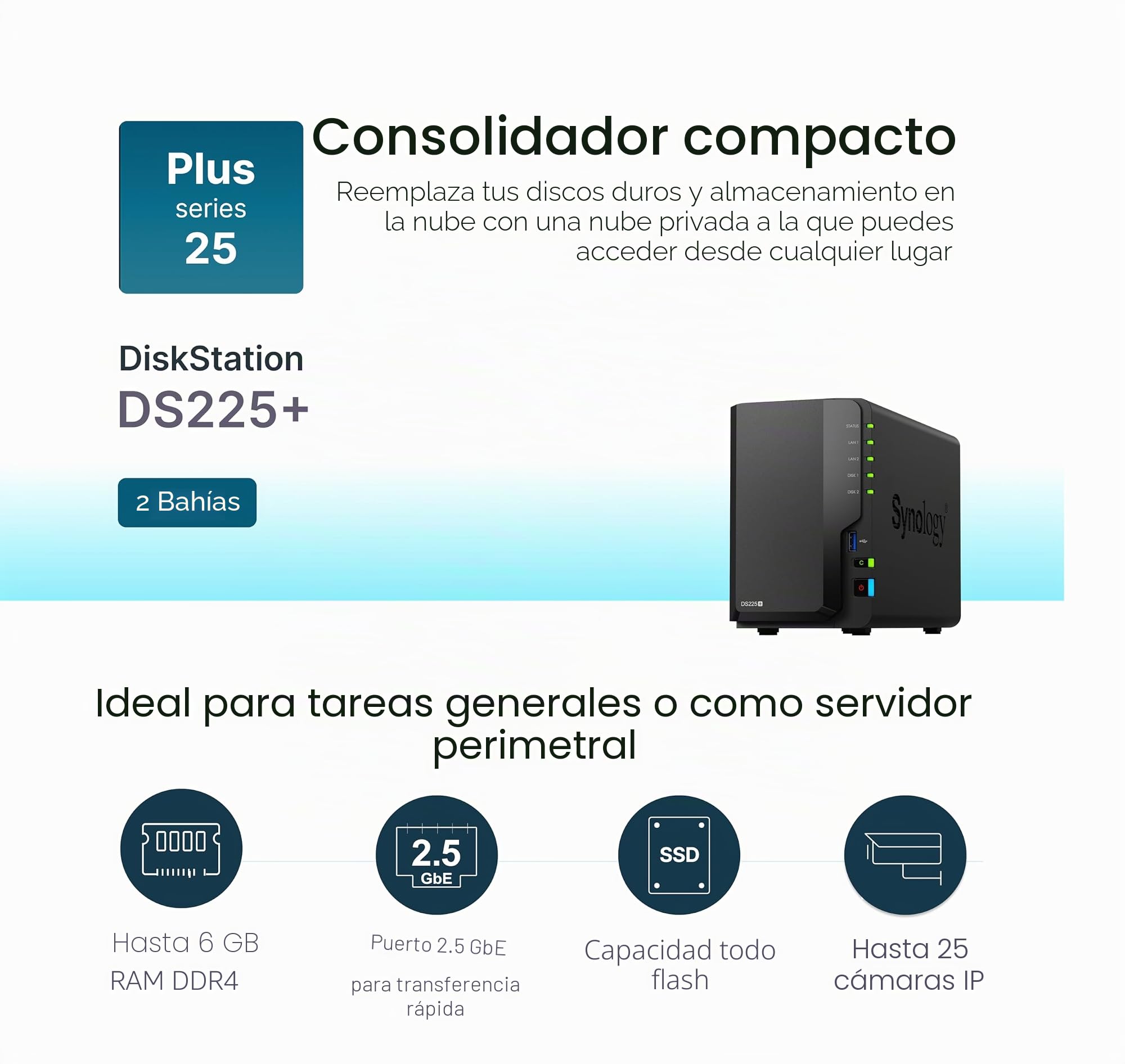 Synology DiskStation DS225+ de 2 bahías (sin Disco)