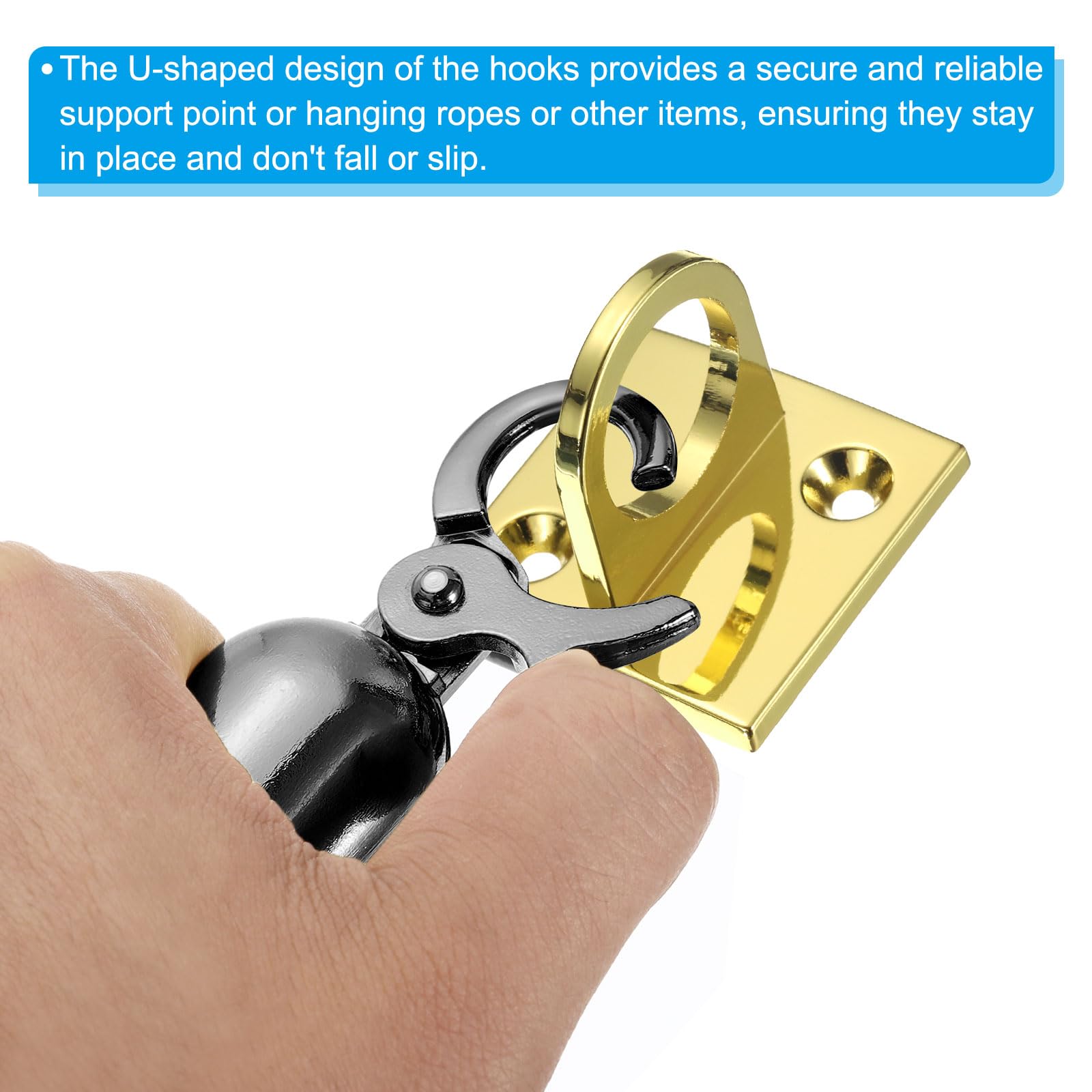 PATIKIL Piastra Occhiello a U, 2 Pezzi Gancio a Soffitto in Metallo con Viti Tubi di Espansione Ring Hardware per Appendere Corde in Barriera di Coda, Dorato