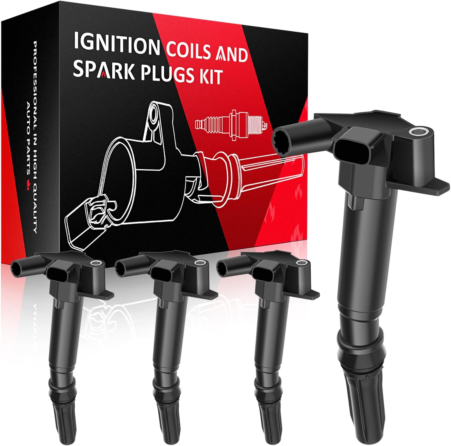 SCITOO Ignition Coils fit for Ford for F-350 Super Duty 6.2L 2011-2016 for Ford for F-250 Super Duty 6.2L 2011-2016 for Ford for F-150 6.2L 2010-2014 DG-525 4pcs Ignition Coils