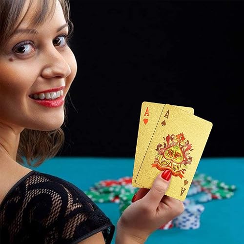 Miniatura 2 de EAY - Baraja de cartas dorada, impermeable, cartas de póker, lavables y flexibles, material plástico de alta calidad, paquete de 2 unidades. Oro 2