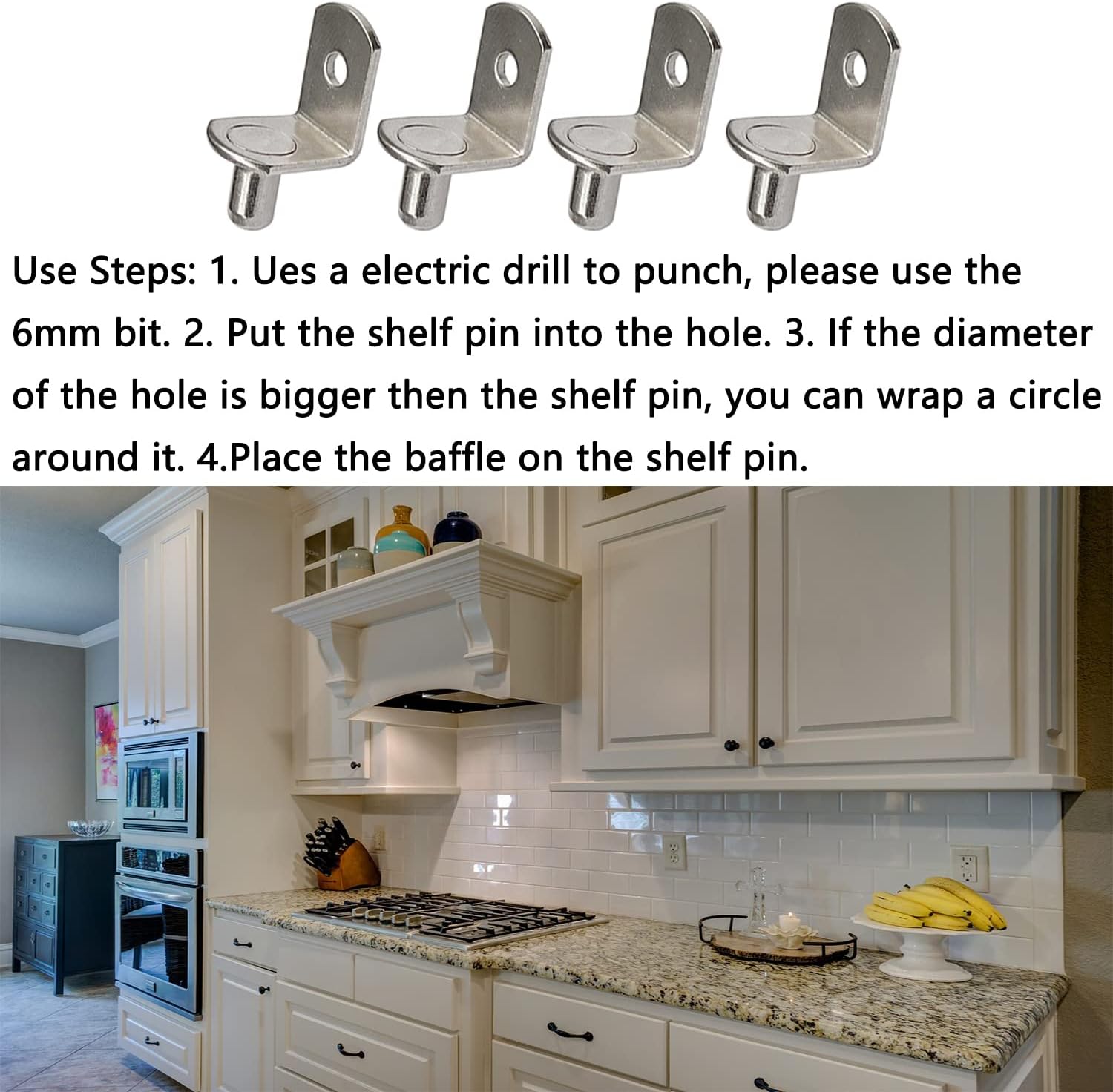 50 Pack Shelf Support Pegs, 6mm Metal Nickel L-Shaped Support Pegs with Hole, Cabinet Support Pins for Furniture Shelves Bracket