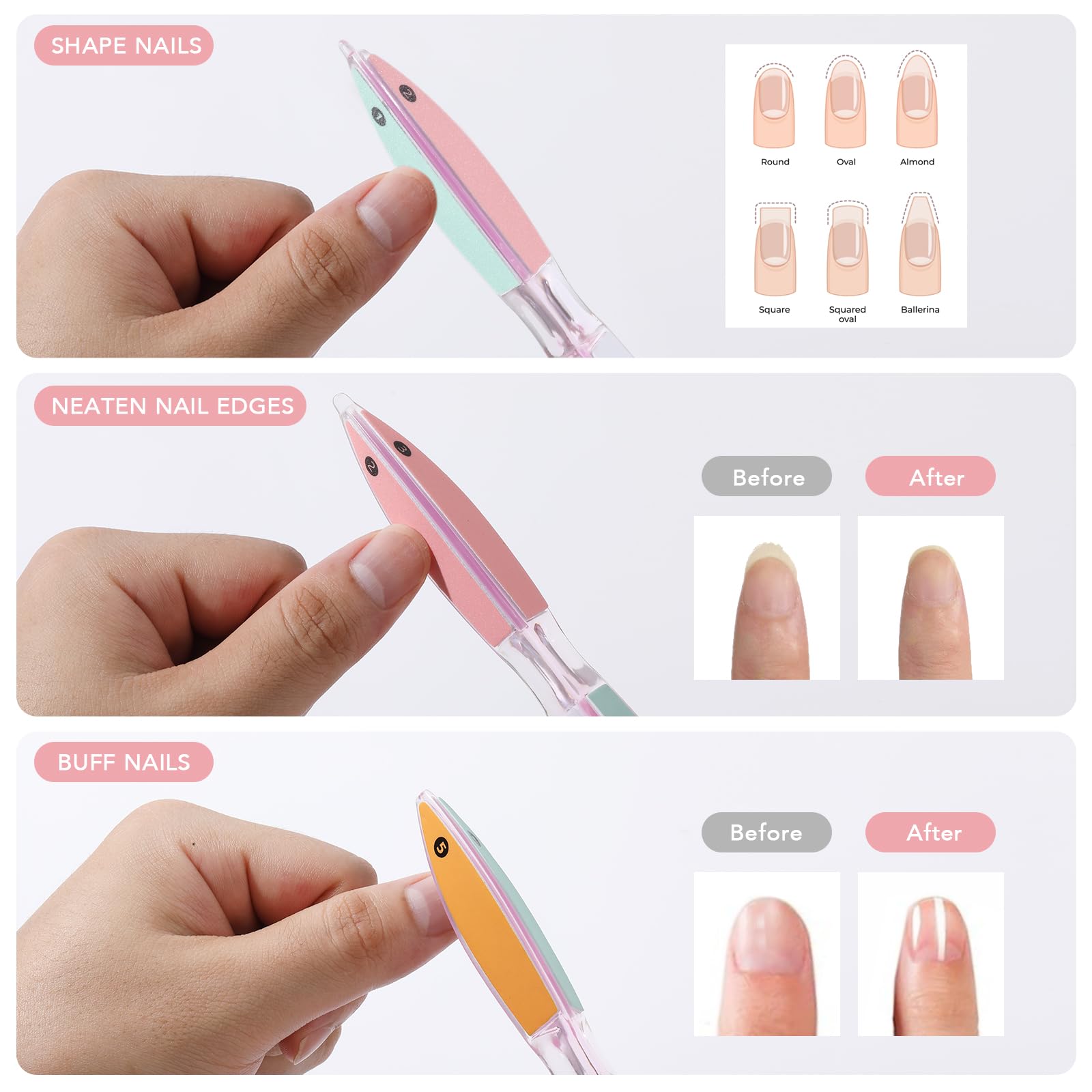 6 Sided Nail File and Nail Buffers, Multi-Functional Nail File for Shaping and Polishing, Gifts for Women, Stocking Stuffers, Nail Care Tool, All-in-One Shaping & Buffing