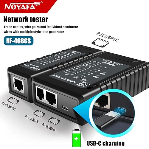 Miniatura 9 de NOYAFA NF-468CS Probador de cable de red Teléfono y probador de continuidad Mapeador de cable Ethernet para RJ45RJ11RJ12CAT5CAT6POE Test Herramienta