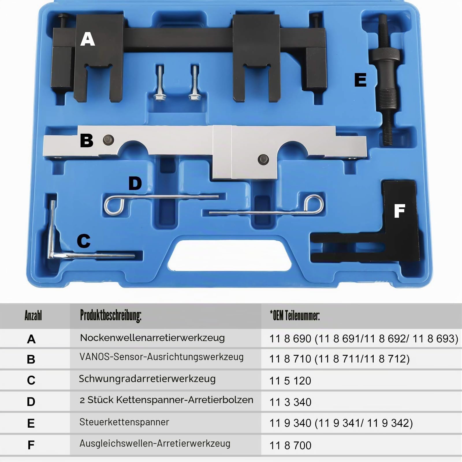 FreeTec Nockenwellenversteller Nockenwelle Steuerkette Wechsel Motor Werkzeug Arretierwerkzeug Satz für BMW N43 116i 118i 316i 318i 320i 520i B16/20