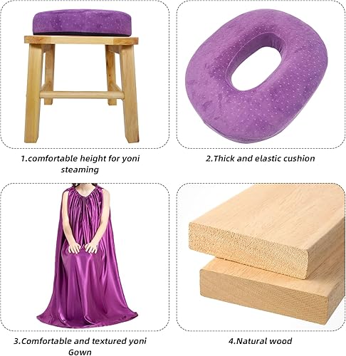 Miniatura 6 de Yoni - Kit de asiento vaginal de madera con bata para cuidado posparto vaginal femenino, tratamiento de período irregular, alivio de la menopausia,
