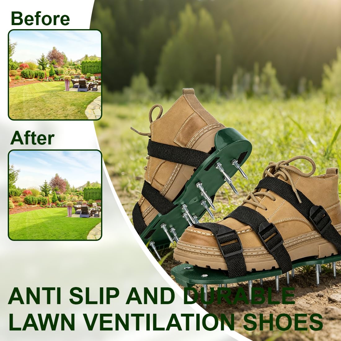 Arieggiatore Per Prato Pantofola Con Chiodi,Con Cinghie Regolabili,Per Aerare Il Prato, Pratici Attrezzi Da Giardinaggio Per La Manutenzione (Verde)