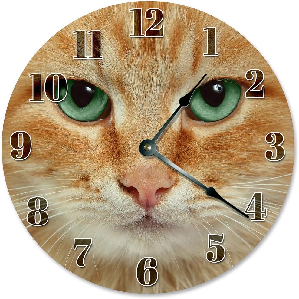 Orange CAT FACE Clock Decorative Round Wall Clock Home Decor Wall Clock Large 10.5" Novelty Clock CAT Gift
