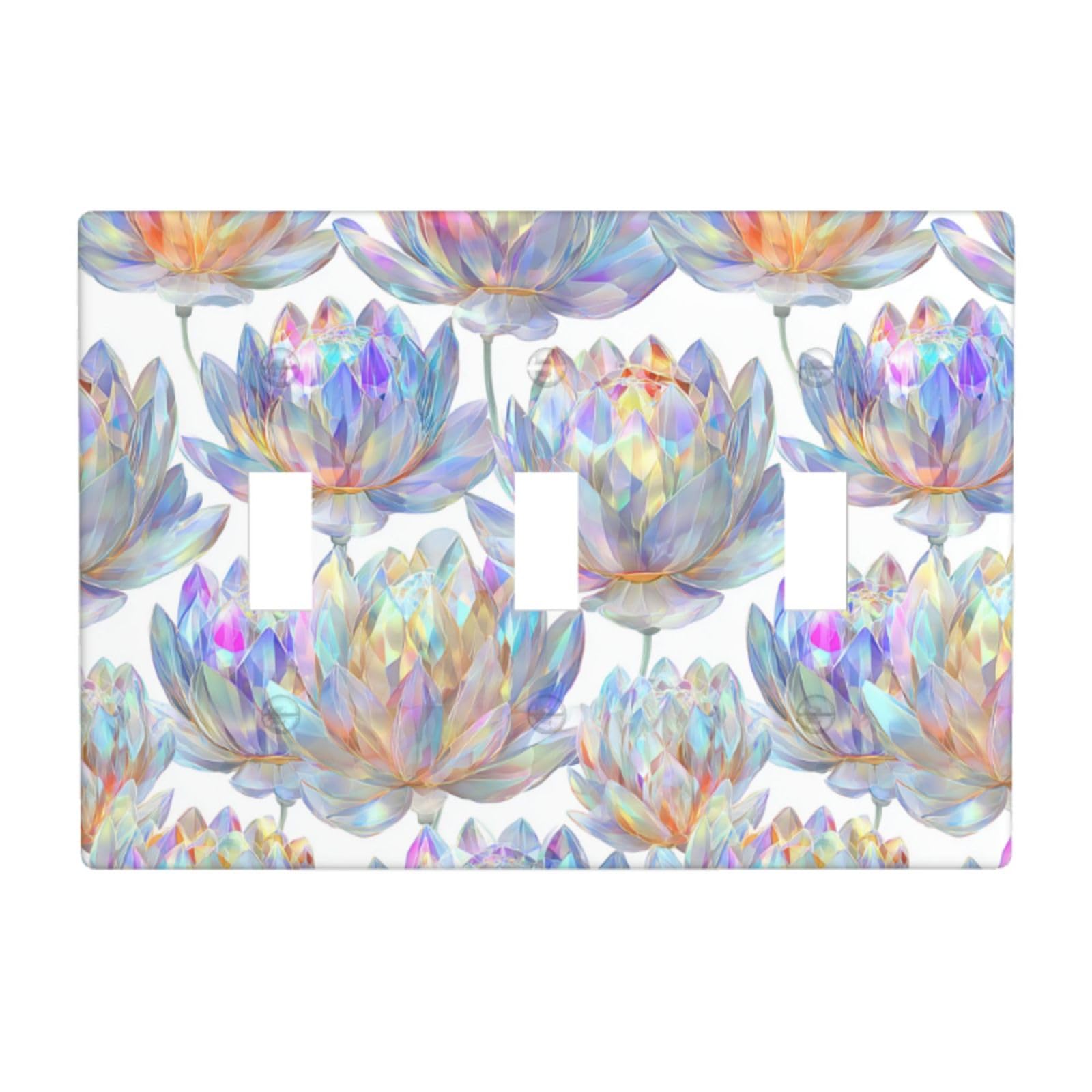 Woshuwo White Crystal Glass Tulip Mandala Light Switch Covers 3 Gang Triple Toggle Wall Plate Switchplate Electrical Faceplate For Bathroom Kitchen Bedroom Decor