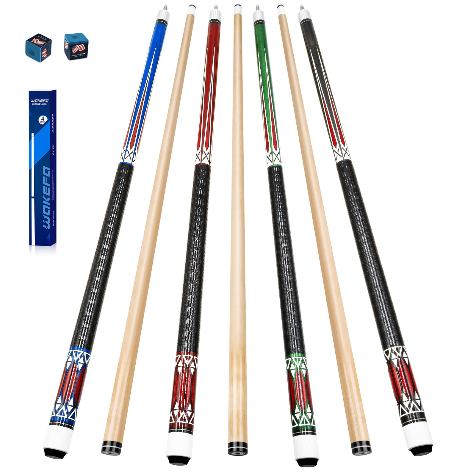 Photo 1 of Wakefa Billiard Pool Cue Stick: 58 inch Pool Sticks Set of 4, 13mm Tip Pool Cues Billiard Cue Sticks for House Bar, Maple Wood Pool Table Sticks for Professional Billiard Players 18 19 20 21 oz