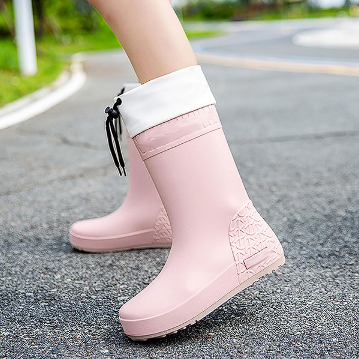 アウトドア用ガーデンラバーブーツ ハイカット防水レインブーツ 紐付き 滑り止め付き キッチン作業靴 レインブーツ