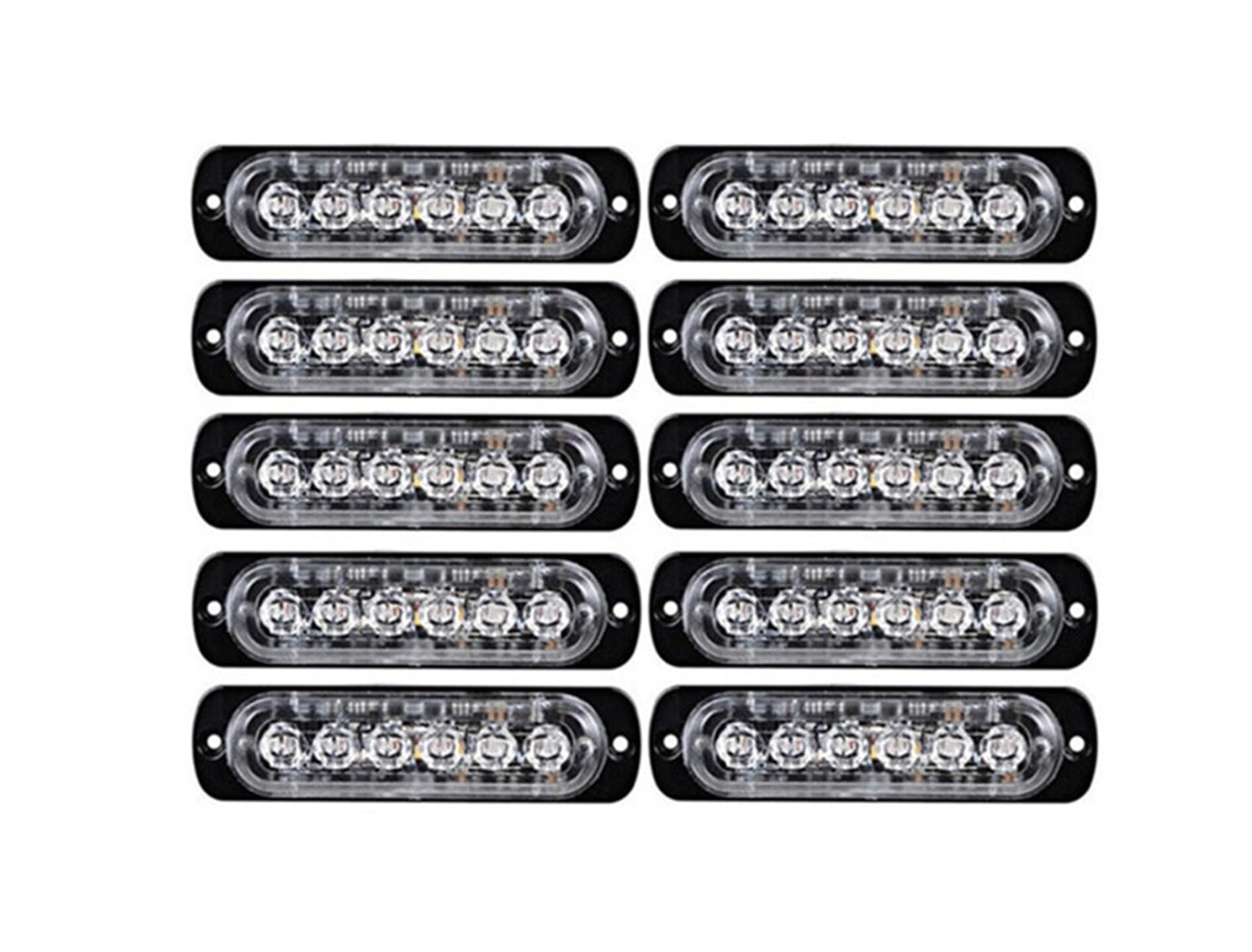 10PCS Strobe Light 12v-24v 6LED Truck Trailer Lights Stroboscopes LED Car Light Emergency Warning Hazard Flash Light(Yellow-White)