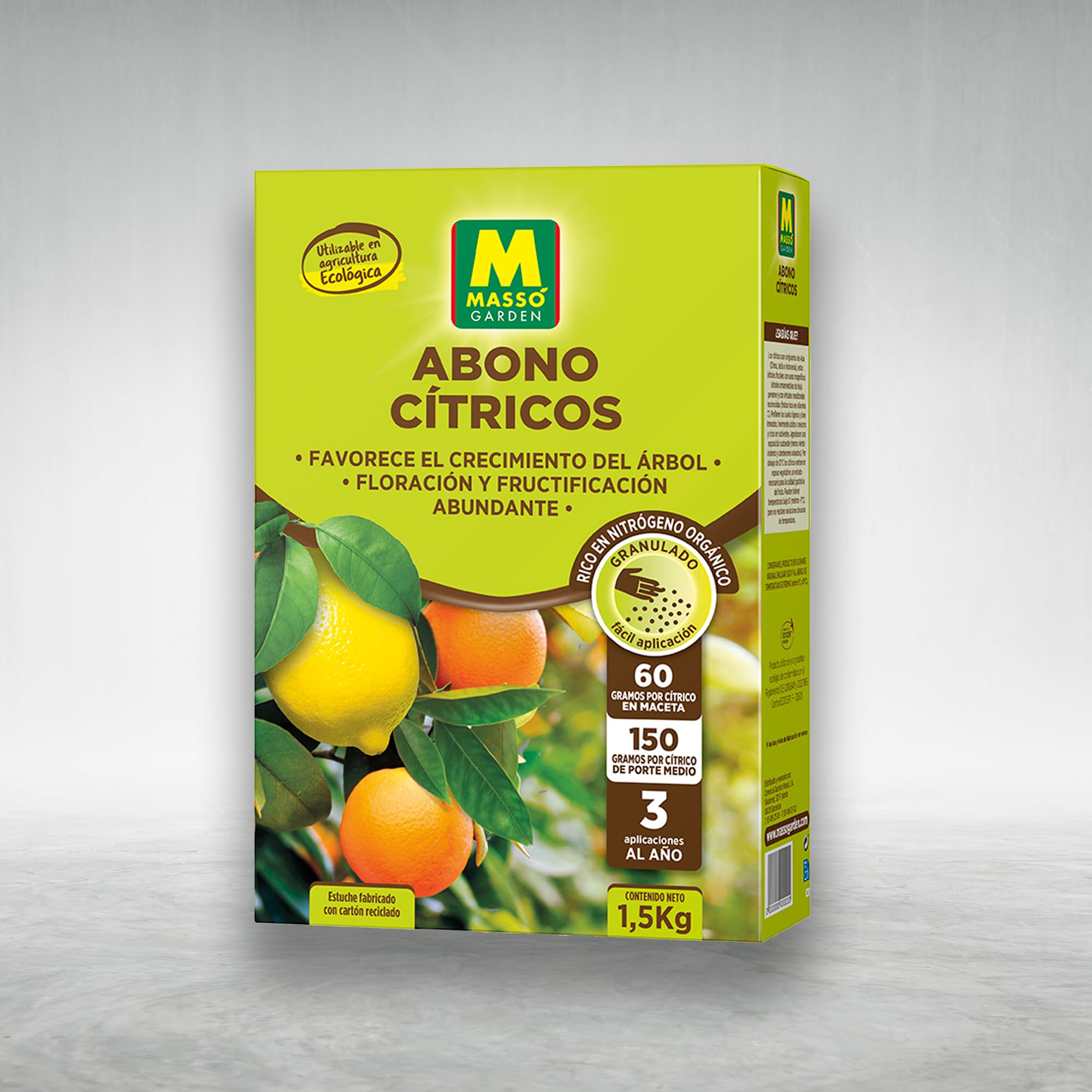Abono ECOLÓGICO para Cítricos (Limoneros, Mandarinos, Naranjos...) de Gran Efecto Reverdesciente y Capacidad para Mejorar Frutos | Envase 1,5 KG | Apto Aplicación en Maceta y Suelo | Nexum Market