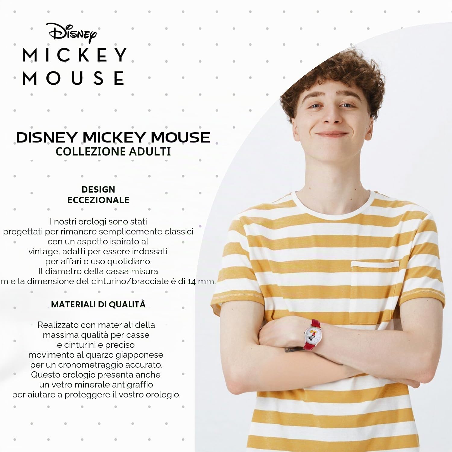 Disney Mickey Mouse Cardiff - Orologio analogico al quarzo con lancette articolate, per adulti, con cinturino in pelle