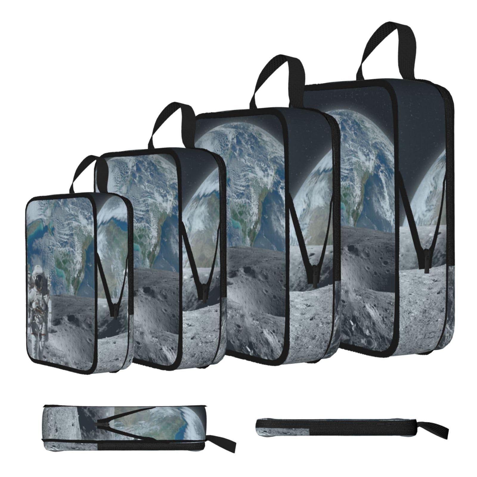 Astronaut Print 4 Set Compression Packing Cubes For Suitcases,Expandable Storage Bags Organizers