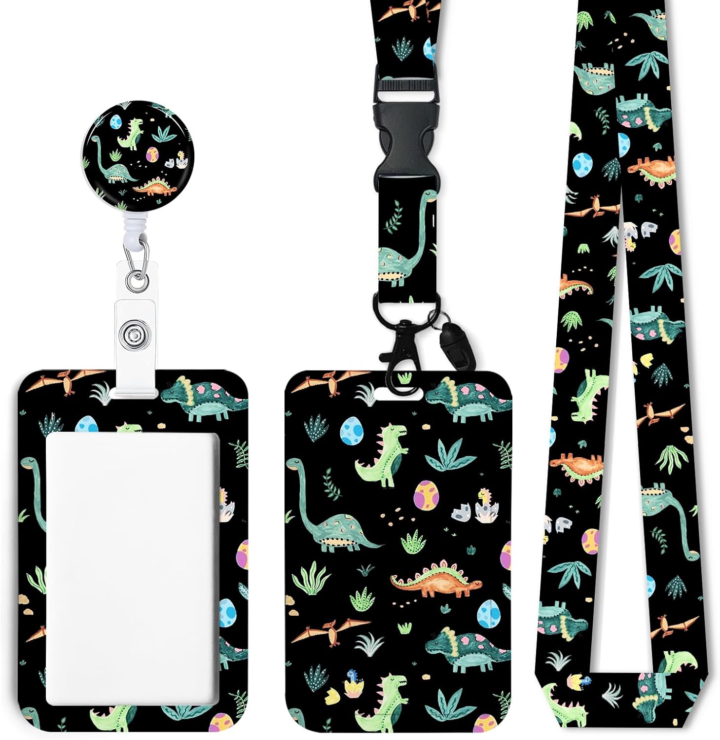 Cute Dinosaur ID Badge Holder with Breakaway Lanyard, Retractable Badge Reel,Lanyards for Id Badges，Work Name Tag Breakaway Lanyard ID Card Protector Case for Teacher Nurse Work Office Gifts