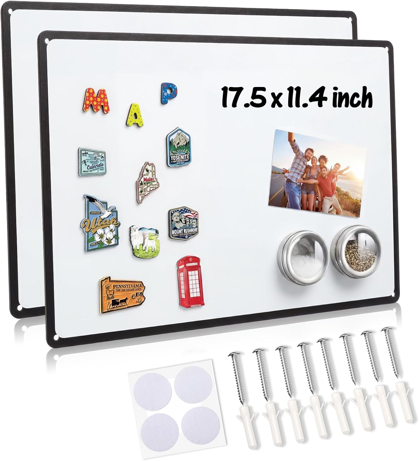 2 Pack Magnetic Boards, 17.5" x 11.4" Magnet Bulletin Board to Display Magnetic Notes for Wall, Photos, Memos, Office Supplies, Cubicle, Cabinet, Home Decor, Black Frame with Screws