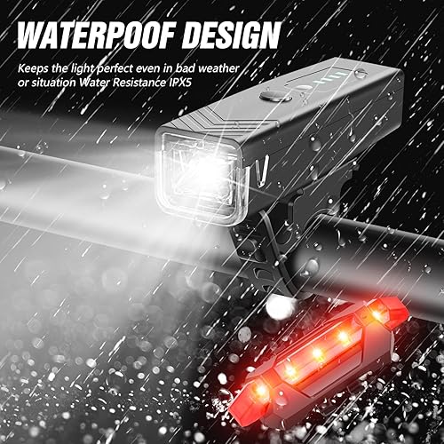 Miniatura 4 de WGGE Juego de luces recargables USB ultra brillantes, potente faro delantero y trasero para bicicleta, fácil de instalar para montar por la noche,