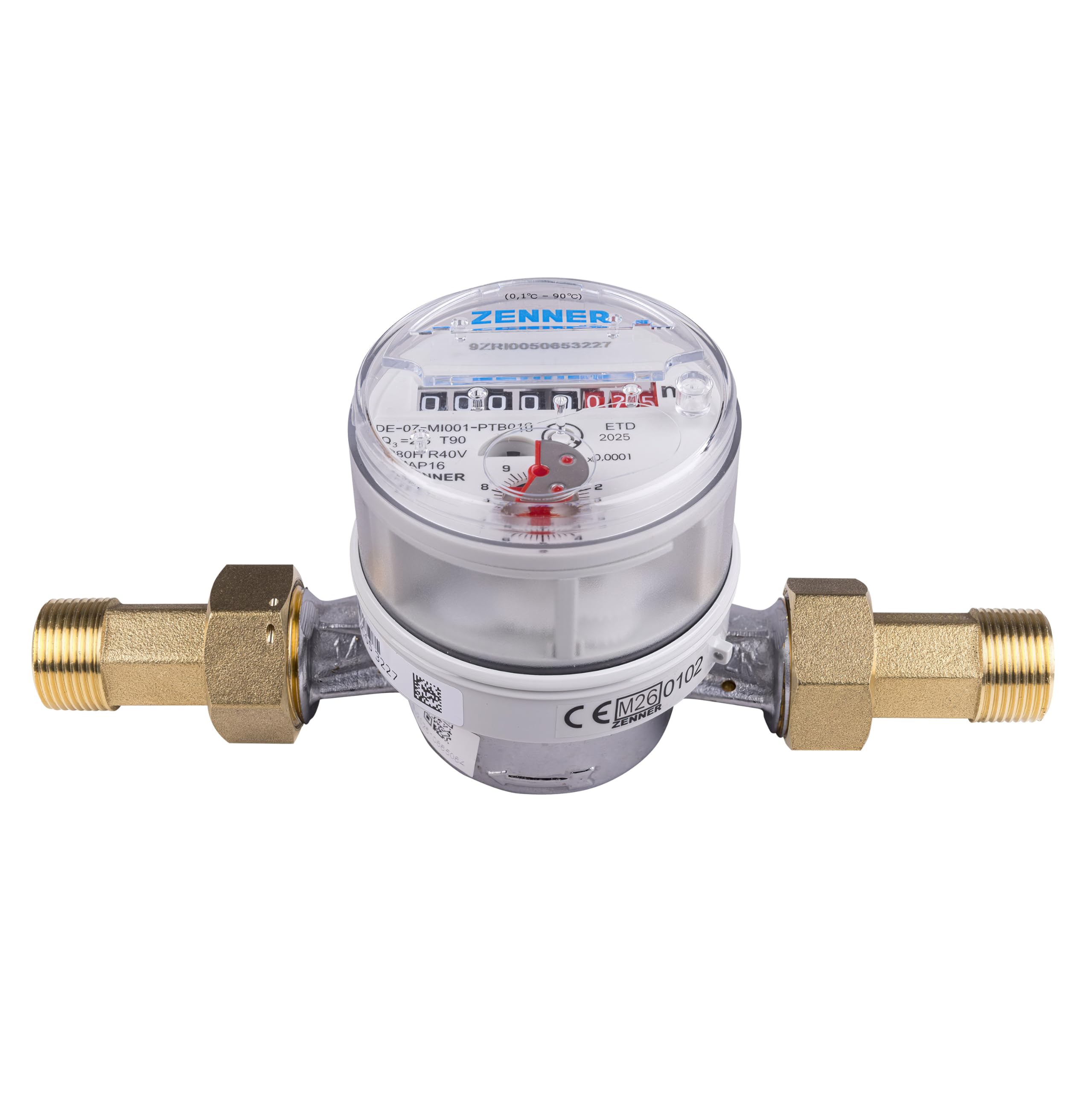 Zenner Contador de agua fría y caliente, 1/2 pulgadas, 110 mm de longitud, con atornillado, año de fabricación 2026 Q3 2,5