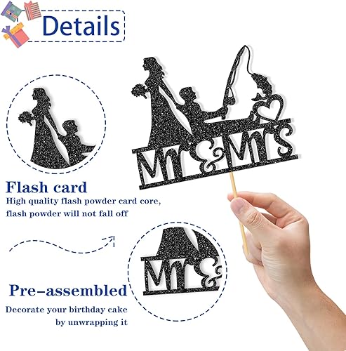 Miniatura 3 de Decoración para tartas de pesca Mr & Mrs - Suministros para pasteles de fiesta de boda de pesca, decoración de fiesta de despedida de soltera,